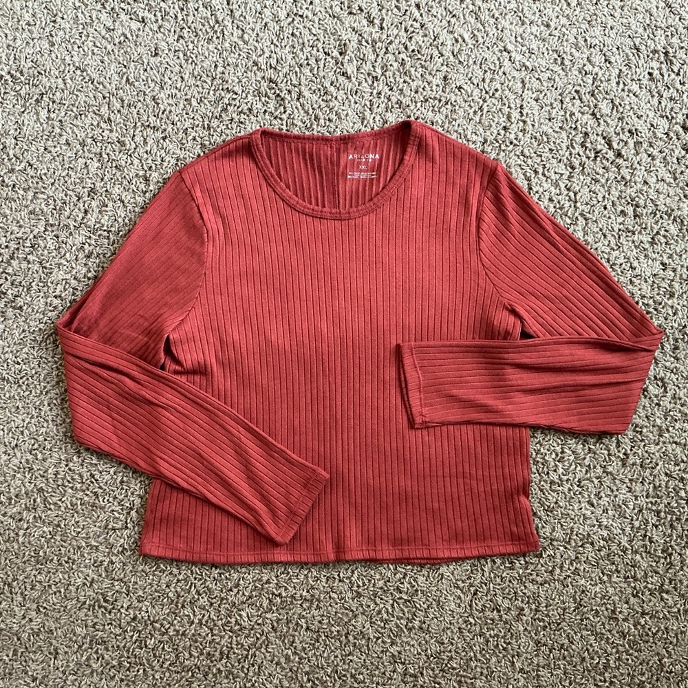 NWT~Rust Brown Long Sleeved Crew Neck Baby Tee, Arizona Jean Co, Juniors XXL